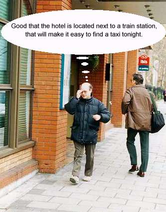 [MC is happy with the location of the hotel.]